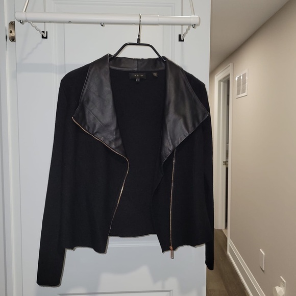 Ted baker mixed media leather and knit moto jacket in size 1. NWOT. - Picture 2 of 5